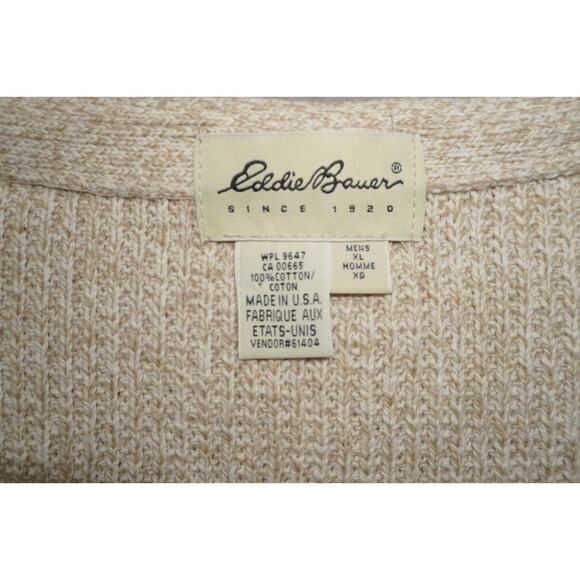 Eddie Bauer Made in USA Knit Button Vest Men’s XL Beige 100% Cotton Vintage - Picture 5 of 10
